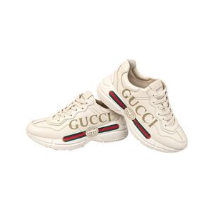 Gucci Rhyton Logo Sneakers Women's 7.5 Ivory Leather Chunky Low Top Italy